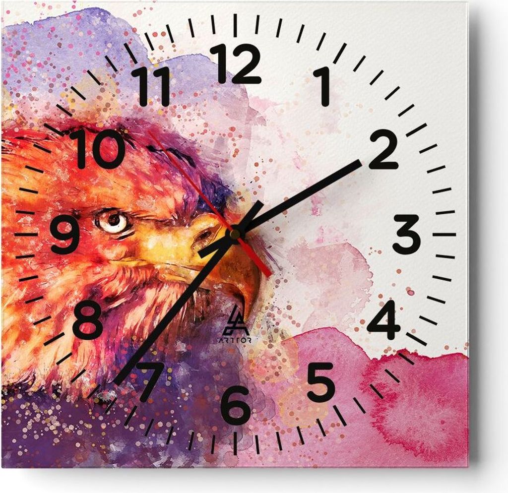 Wanduhr - Quadrat - Glasuhr - Adler Vogel Feder - 40x40cm - Schleichendes Uhrwerk - Lautlos - zum Aufhängen bereit - Dekoration Modern - Wanddekor...