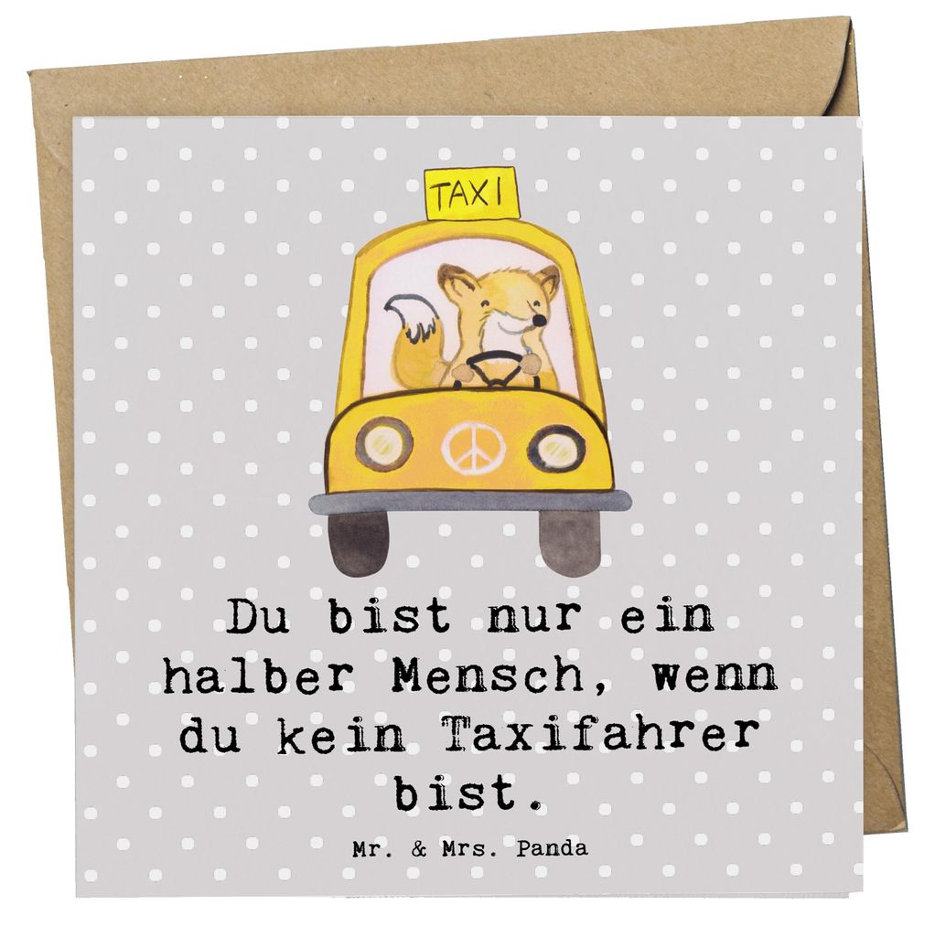 Mr. & Mrs. Panda faltkarte Taxifahrer Herz - Grau Pastell - Geschenk, Klappkarte, Glückwunschkarte, anlasskarte, doppelkarte, Grußkarte