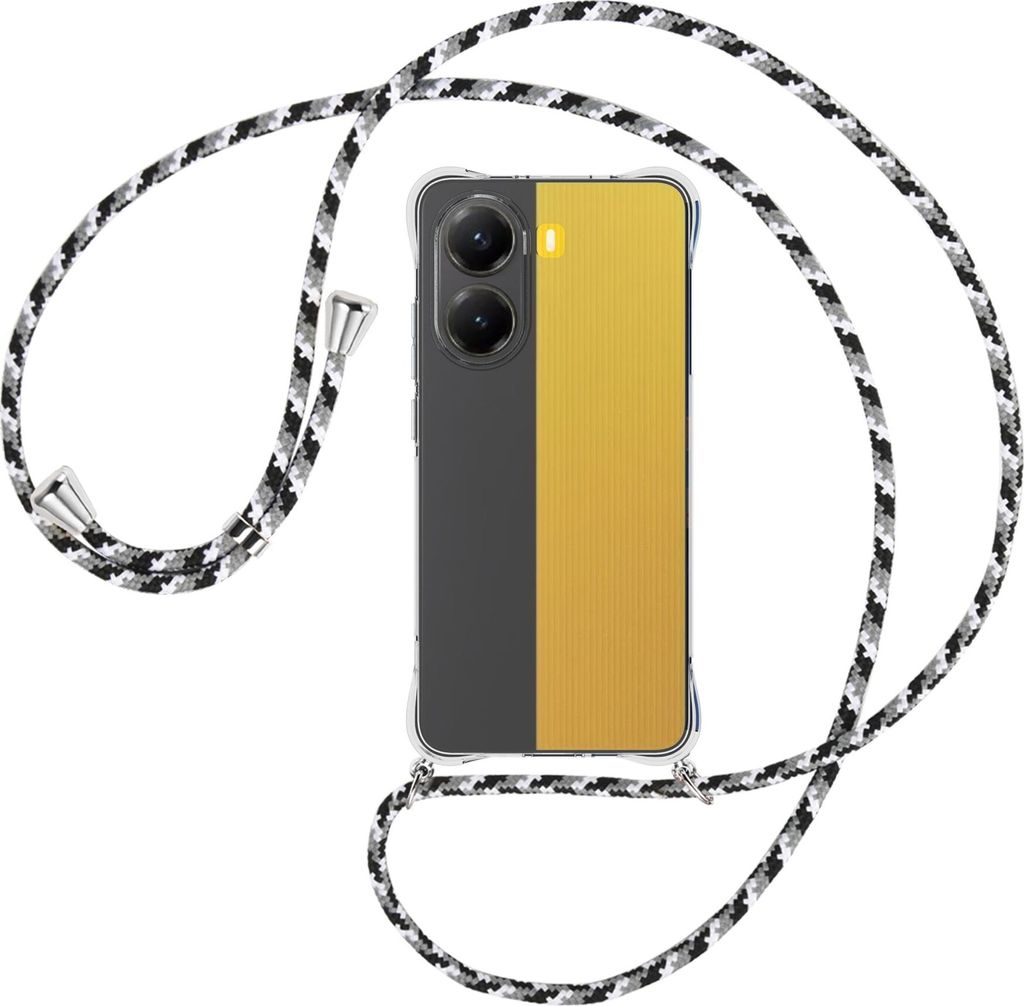 Handykette Backcover-Schutzhülle mit Band (Metall silberfarben) für Xiaomi Redmi Turbo 4 5G - schwarz/grau/weiß