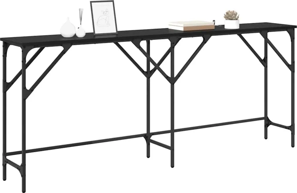 Consolle Ingresso Lunga 180 cm - Stile Industrial Nero e Rovere - 2