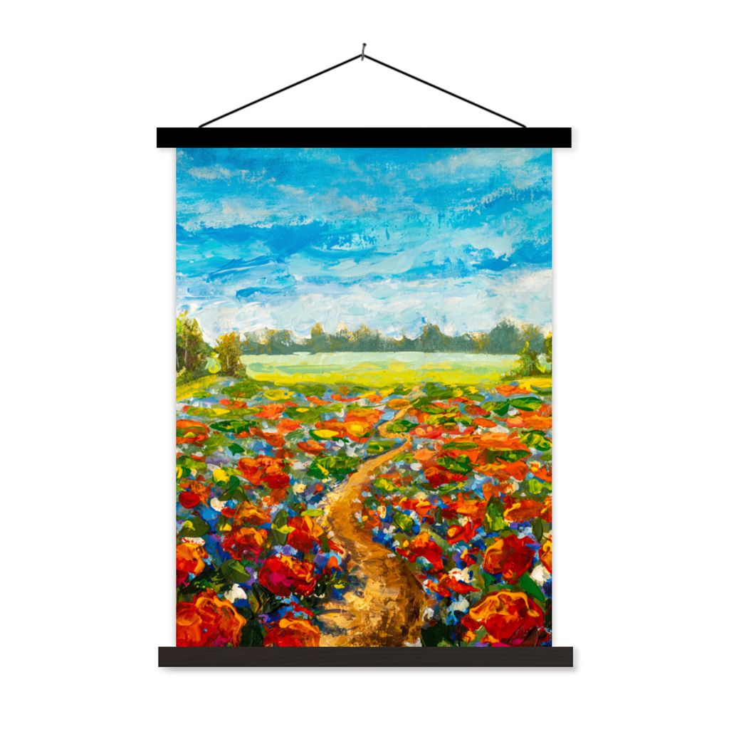 MuchoWow Textilposter Malerei - Ölfarbe - Blumen - Natur 120x160 cm mit schwarzem Rahmen - Magnetischer