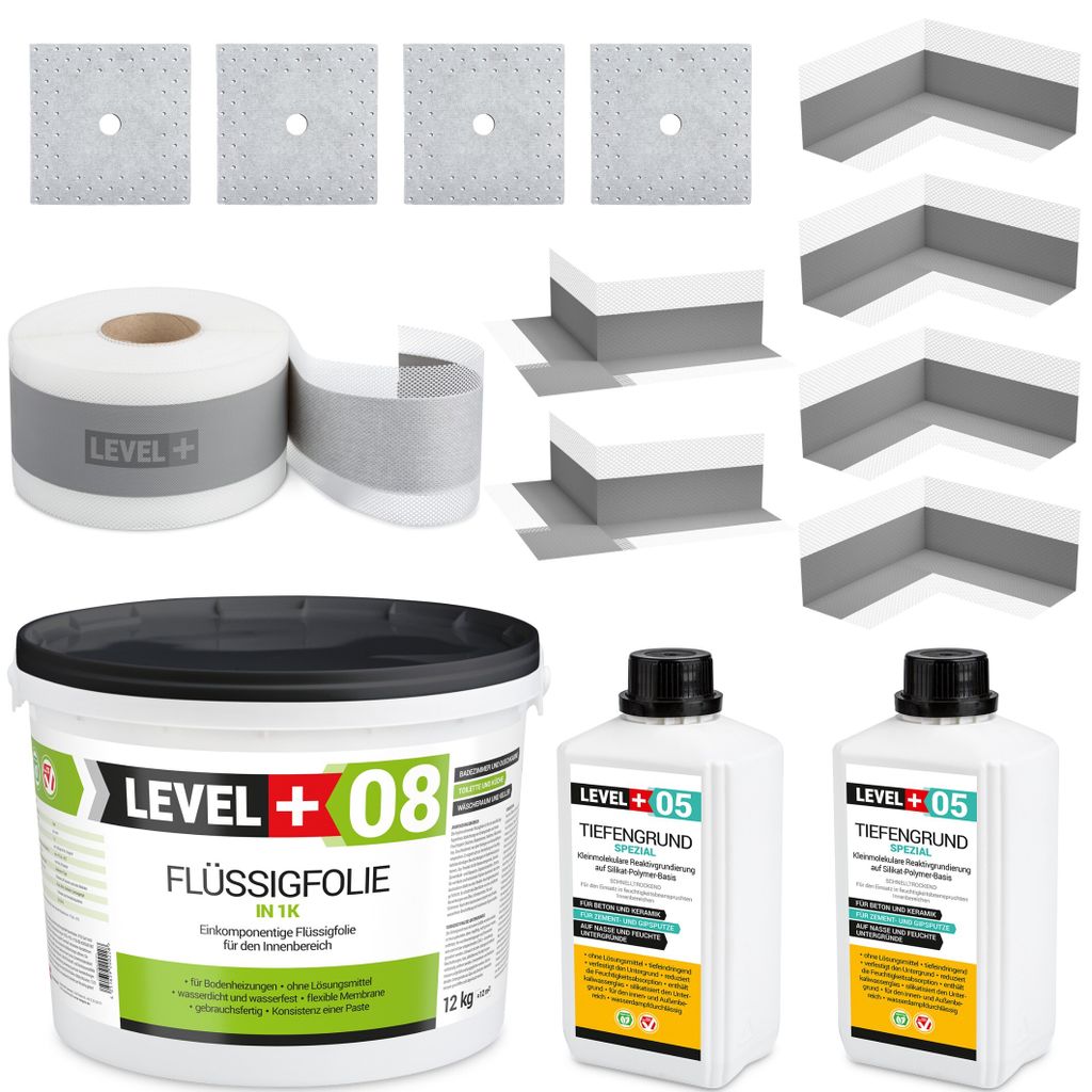 DichtSet für Badabdichtung Flüssigfolie12 kg Dichtband 20m Produktbild 