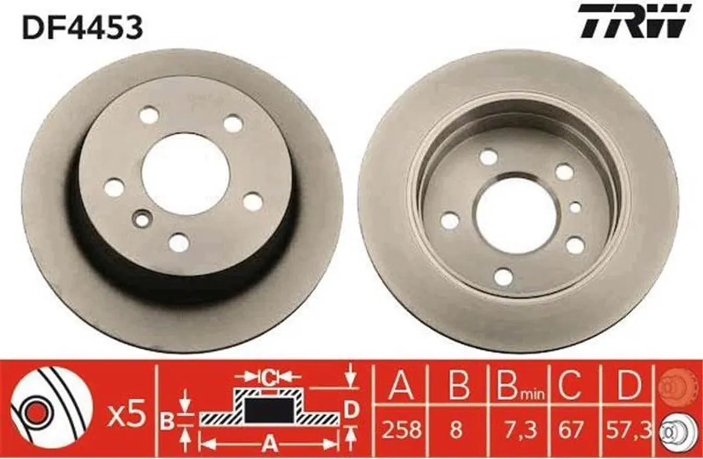 Jeu de 2 Disques de Frein Arrière TRW DF4453 en Acier Allié Renforcé