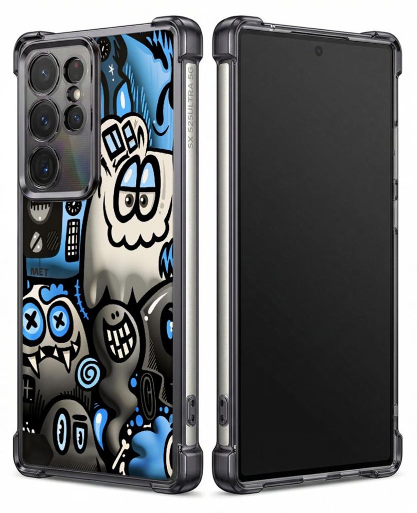 Personalisierte Hülle mit Bild für Samsung Galaxy S26+ Elektroplattiert TPU Stoßdämpfer Handyhülle mit Blaues Totenkopf- und Robotermuster
