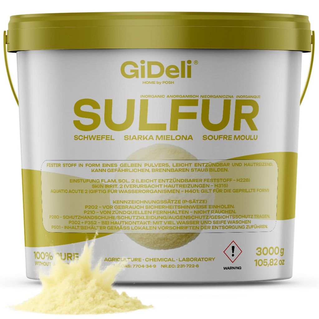 Schwefelpulver 3kg 99,9% Fein Anorganisch Bodenpflege Pflanzen Kosmetik GiDeli