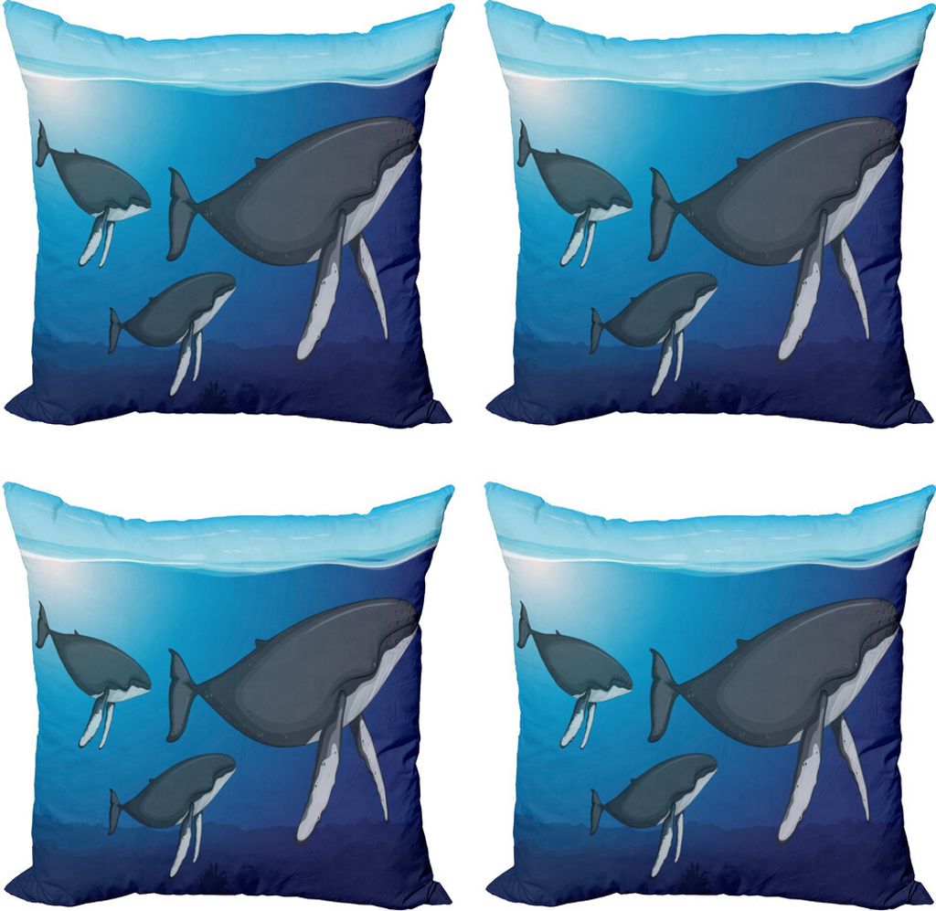 ABAKUHAUS Tiefsee Kissenbezug Set (4 Stück), Schwimmen Wale Landschaft, Moderner Doppelseitiger Digitaldruck, 50 cm x 50 cm, Azure Blau Purpleblue