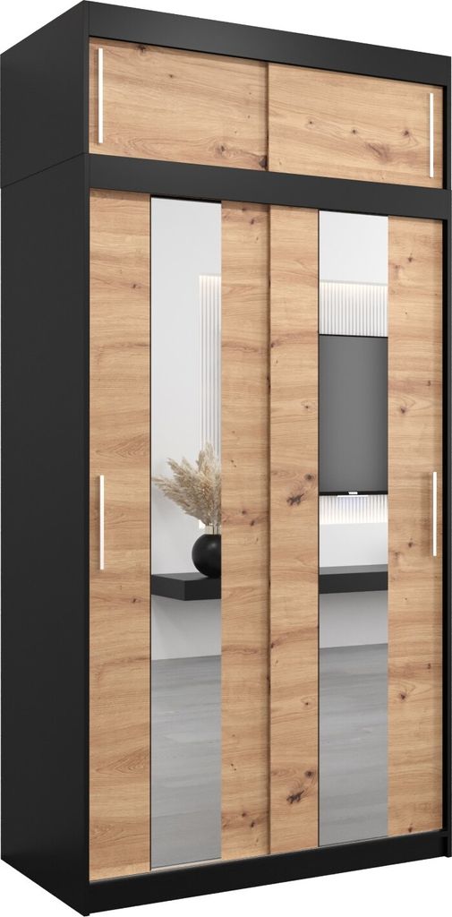 Kleiderschrank, Schiebetürenschrank Schlafzimmer, Schrank mit Spiegel POLE 120 mit Aufsatz, Höhe 240 cm