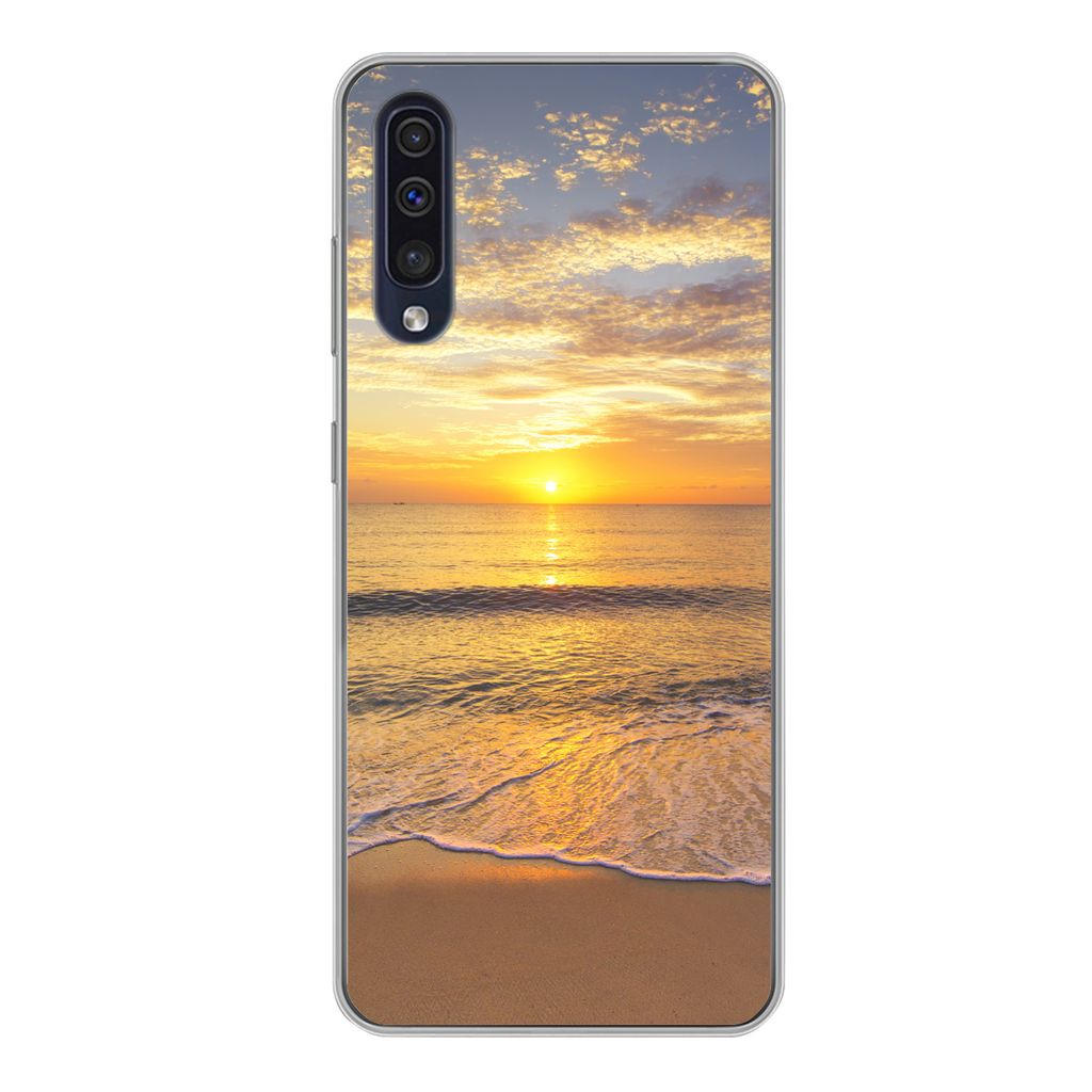 MuchoWow Handyhülle Schutzhülle Hülle für Samsung Galaxy A50 Strand - Sonnenuntergang - Meer Silikon Softcase Handy Hülle - Mobiltelefonhülle