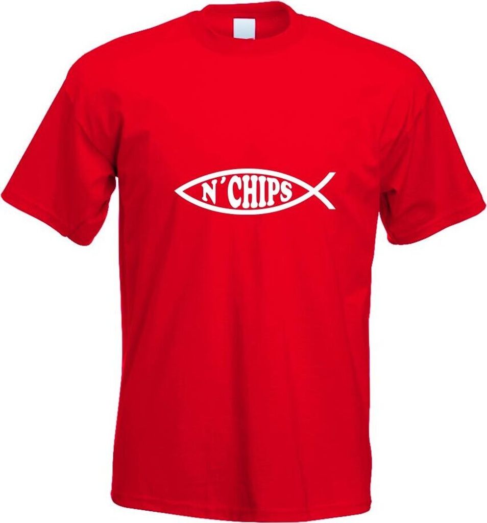 Kiwistar - T-Shirt - rot - Fish N Chips Fisch Motiv Bedruckt Funshirt Design Print - mit Motiv Bedruckt - Funshirt Design - Sport - Freizeit - Herr...