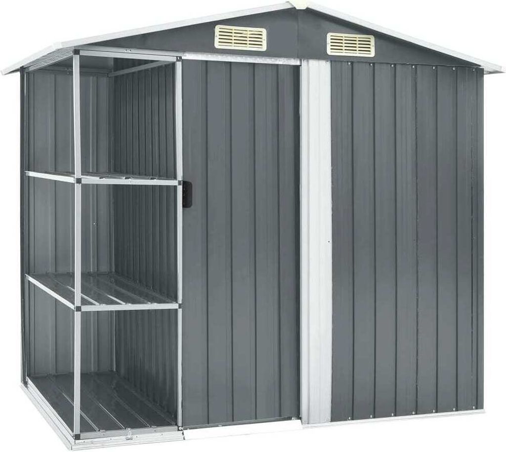 Gartenhaus mit Regal Grau 205x130x183 cm Eisen