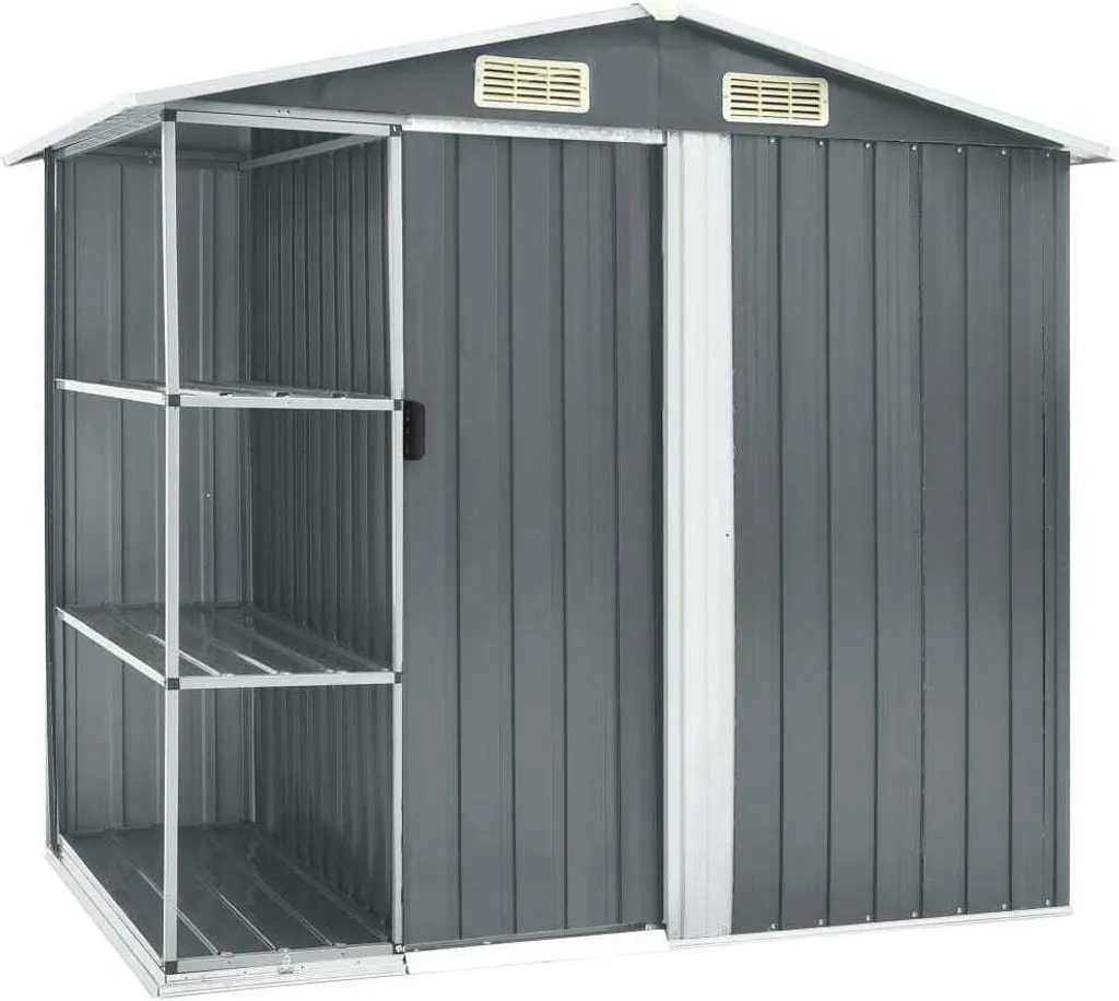 Cabanon de jardin gris avec étagère en métal vidaXL de 205x130x183 cm