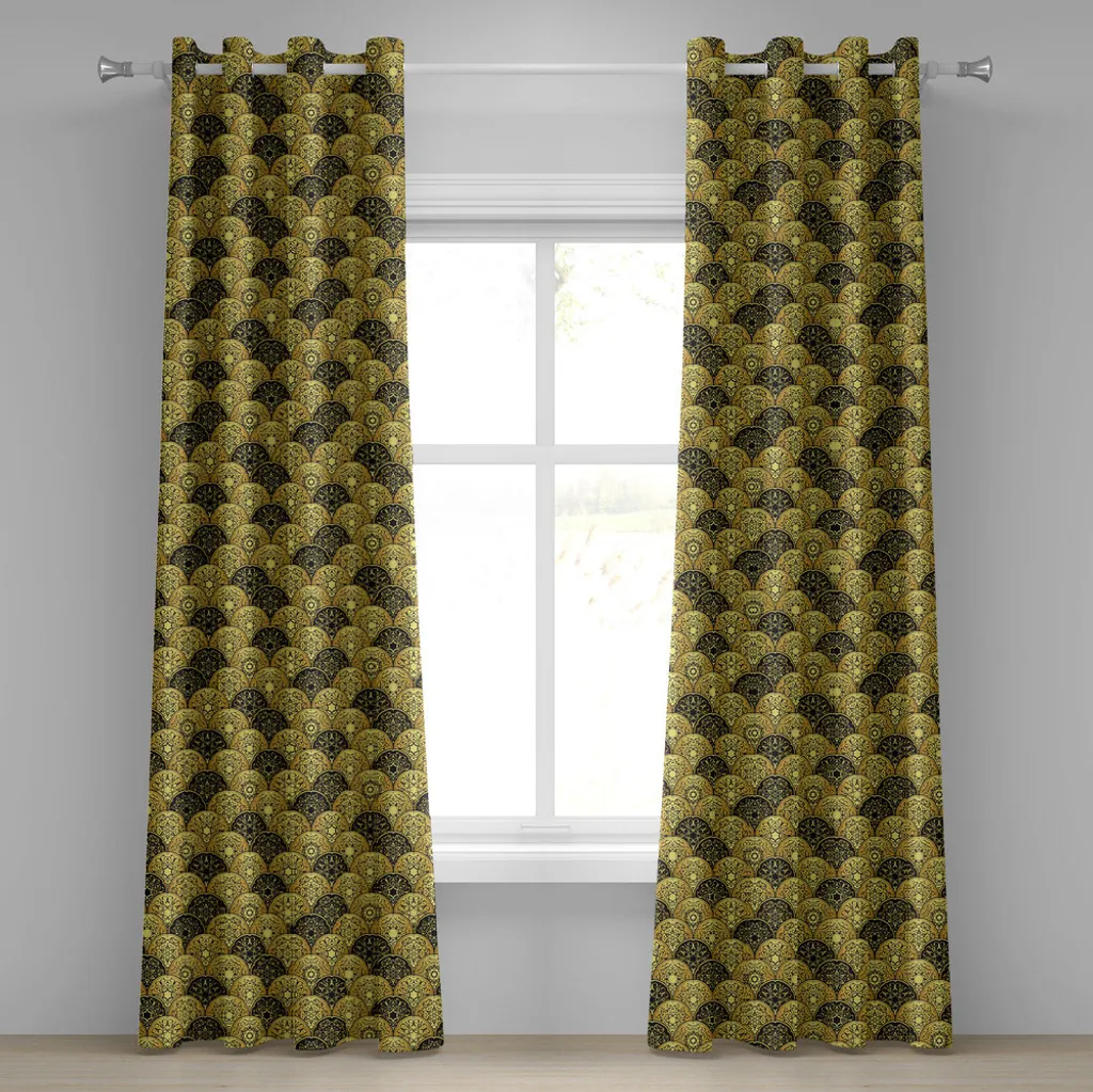 Tende Mandala ABAKUHAUS 280x225 Giallo Nero: Arredo Boho Chic d'Élite