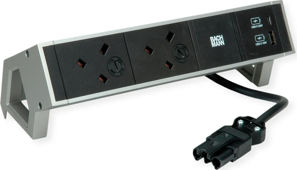 Bloc Multiprise de Bureau Escamotable Bachmann DESK2 Inox 22W USB