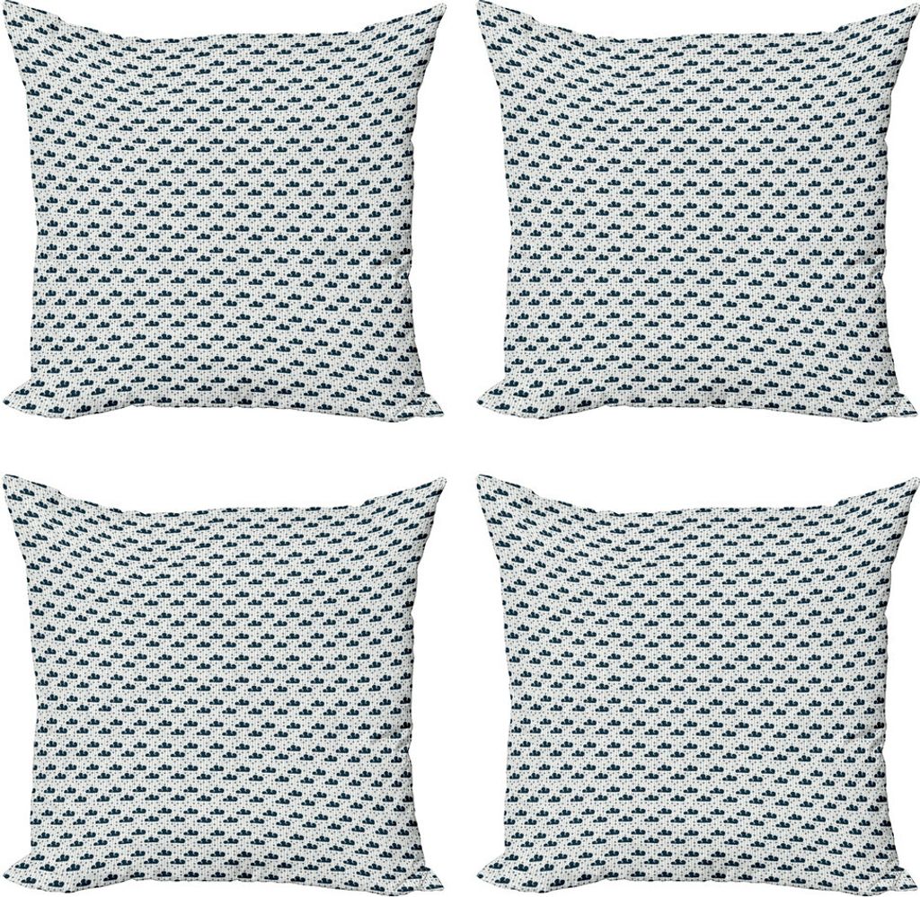 ABAKUHAUS Wolke Kissenbezug Set (4 Stück), Cumulus Schneeflocken Grafik, Moderner Doppelseitiger Digitaldruck, 50 cm x 50 cm, Petrol Blau Off White