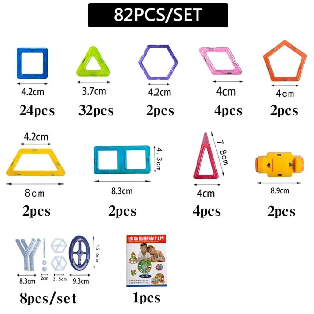 Composants magnétiques 82 pièces - Jeu de construction 3D multicolore - 3