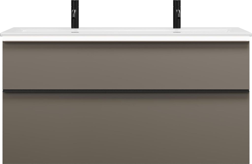 burgbad Eqio Slim Keramik-Waschtisch mit 2 Armaturbohrungen, inklusive Waschtischunterschrank mit LED-Beleuchtung, 1220x490x640mm, SHBW122F2010C000...