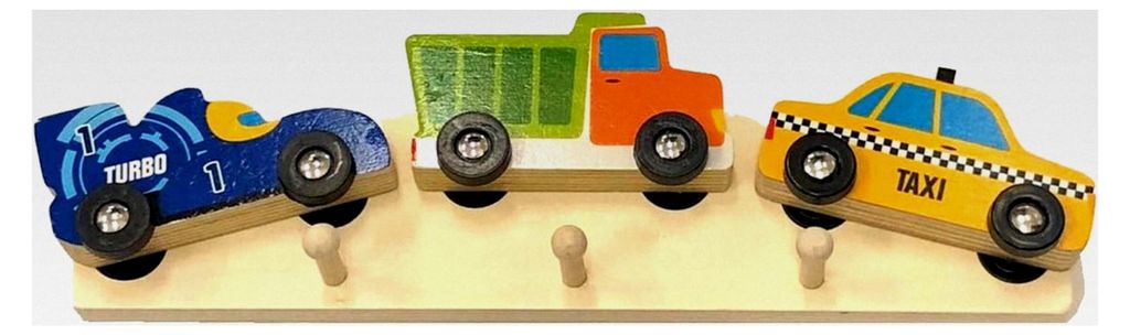 Kindergarderobe Holz Auto Garderobe Hakenleiste Kinderzimmer Wandhaken Kleiderhaken - Rennwagen