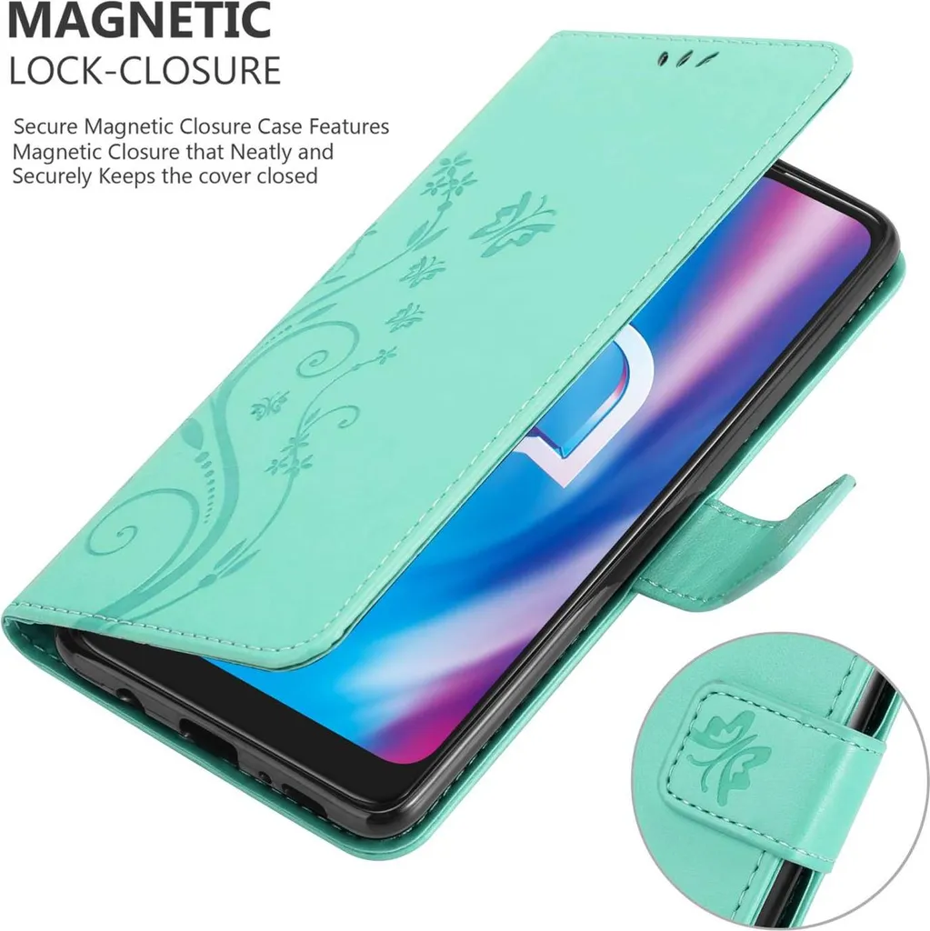 Cadorabo cover per Alcatel 1S 2020 in TURCHESE FLOREALE Cover protettiva in design floreale con chiusura magnetica, funzione stand e slot per carte di credito Flip Case Flower Cover Etui Handy Klapp Hülle Book Tasche - 4