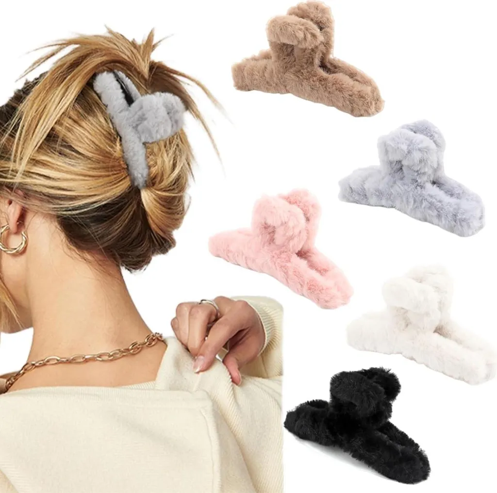Pince crabe en peluche pour femme accessoire de coiffure hivernal
