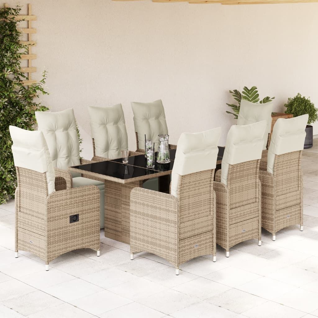 Möbel 9-tlg. Garten-Bistro-Set mit Kissen Braun Poly Rattan - Sitzgruppe 3277216