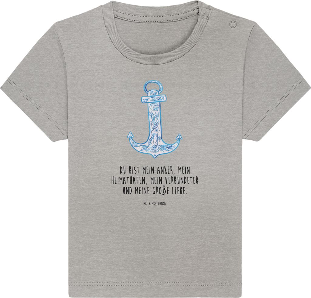 Mr. & Mrs. Panda T-Shirt Anker Blau 6. - 12. Monat - Heather Grey - Geschenk, Babyshirt, Baby Kurzarmshirt, Lustige Sprüche, Organic Shirt