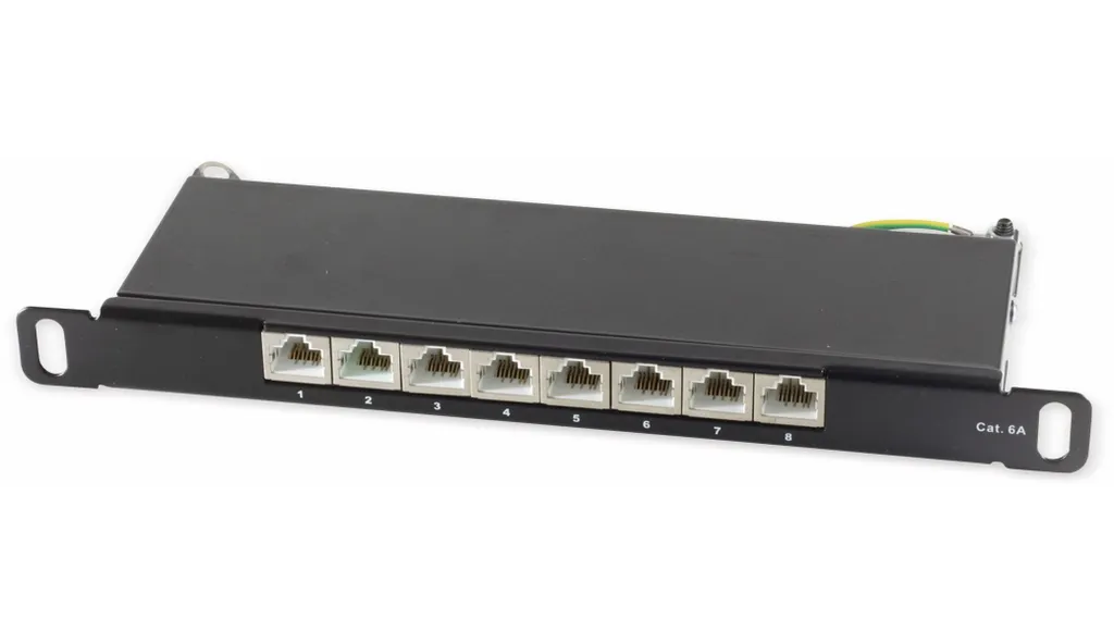 Panneau de brassage slim CAT.6 8 ports 0,5U noir pour baie 10 pouces