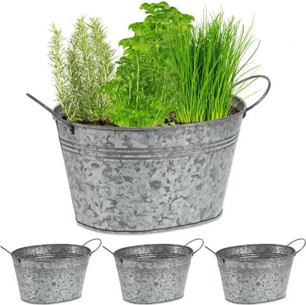 Set di 4 Vasche in Zinco per Piante e Fiori - Fioriere da Esterno