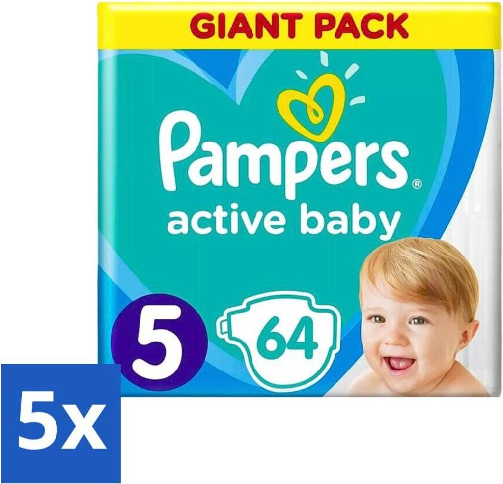 Pampers - Active Baby - Windeln - Größe 5 (11-16 kg) - Weiche Passform - 64 Windeln - Vorteilspack - 5 Stücke