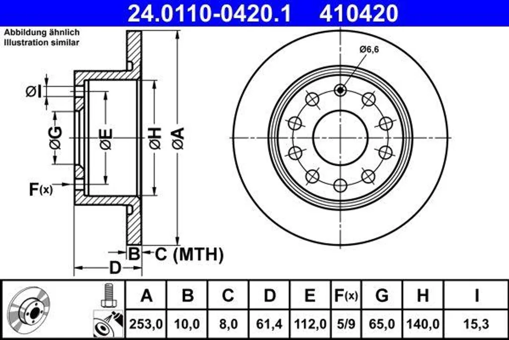 Disque de frein ATE pour Skoda Octavia 5Q0615601C montage arrière