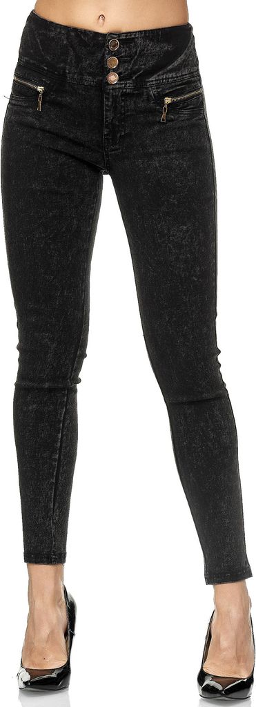 Elara Damen Stretch Hose High Waist Jeggings 2577 Dk.Grey-48 (4XL)