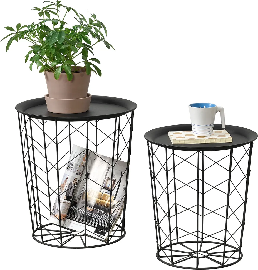 Set de 2 paniers métalliques Cerisey avec plateau noir par [en.casa]