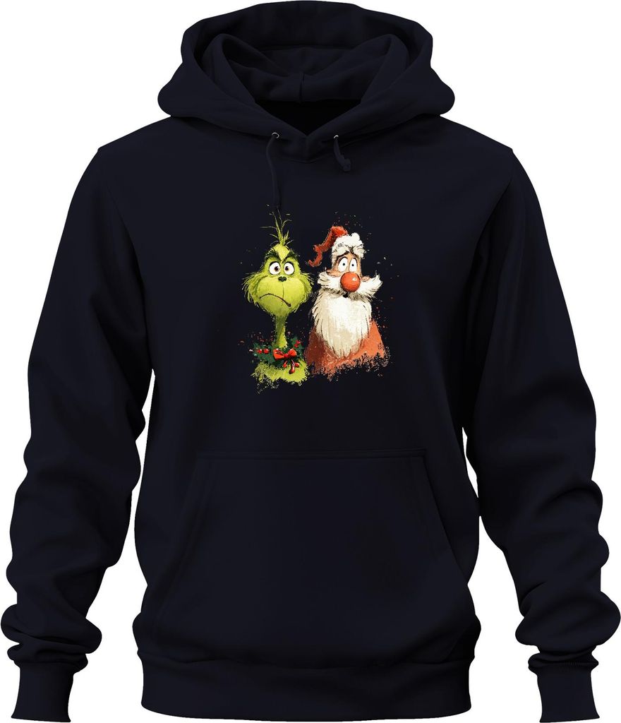 Grinch Weihnachtsmann lustig Weihnachten Geschenk Cartoon Retro Uni Hoodie Kapuzenpullover, Navy, XL