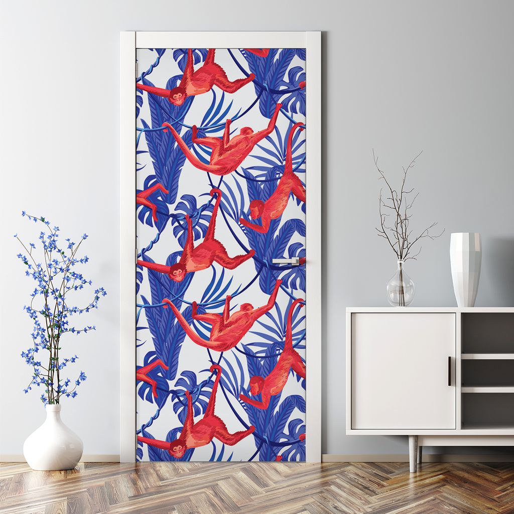 Dekorative Türposter Klebefolie selbstklebend Wandaufkleber Verrückter roter Affe 85 x 200 cm