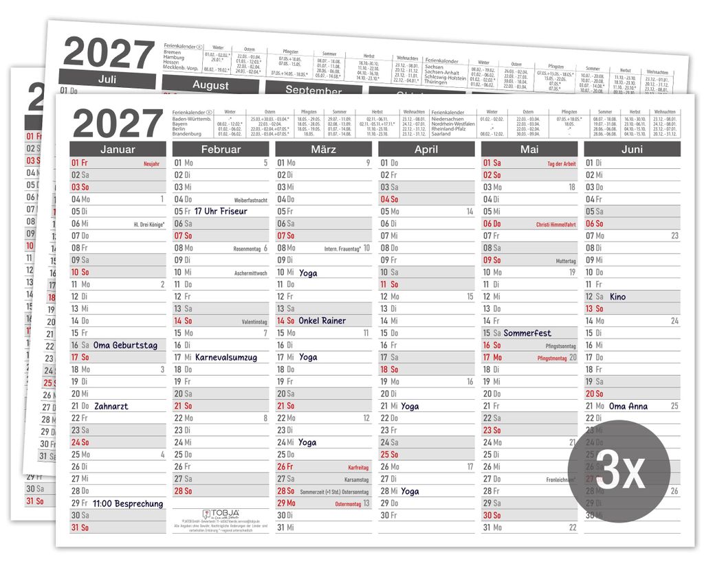 Tafelkalender 2027 Anthrazit DIN A4 3er Set Produktbild 