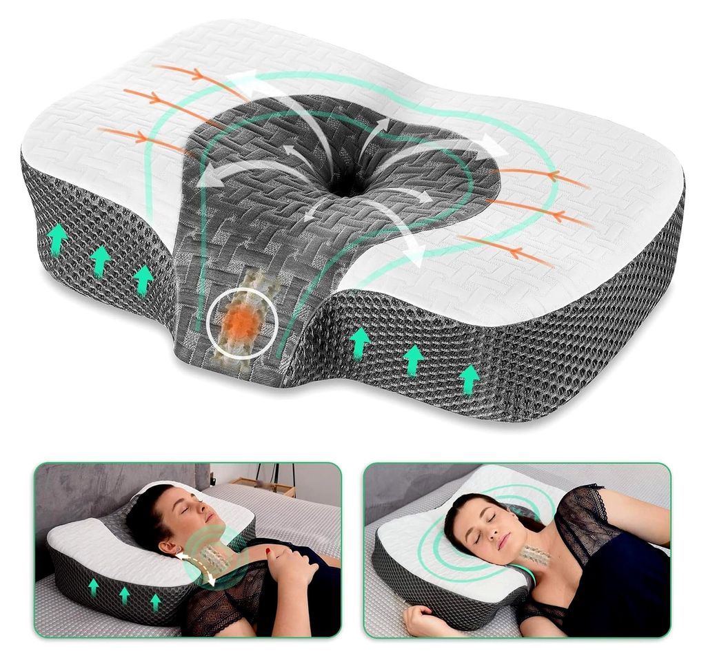 Orthopädisches Kissen aus Memory-Schaum, Kopfkissen gegen Nackenschmerzen, Schlafkissen, Ergonomisches Nackenhörnchen, Nackenstützkissen, Antisc...