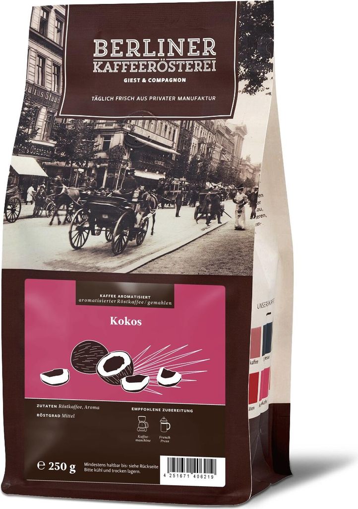 Berliner Kaffeerösterei - aromatisierter Kaffee Kokos (250g / gemahlen)