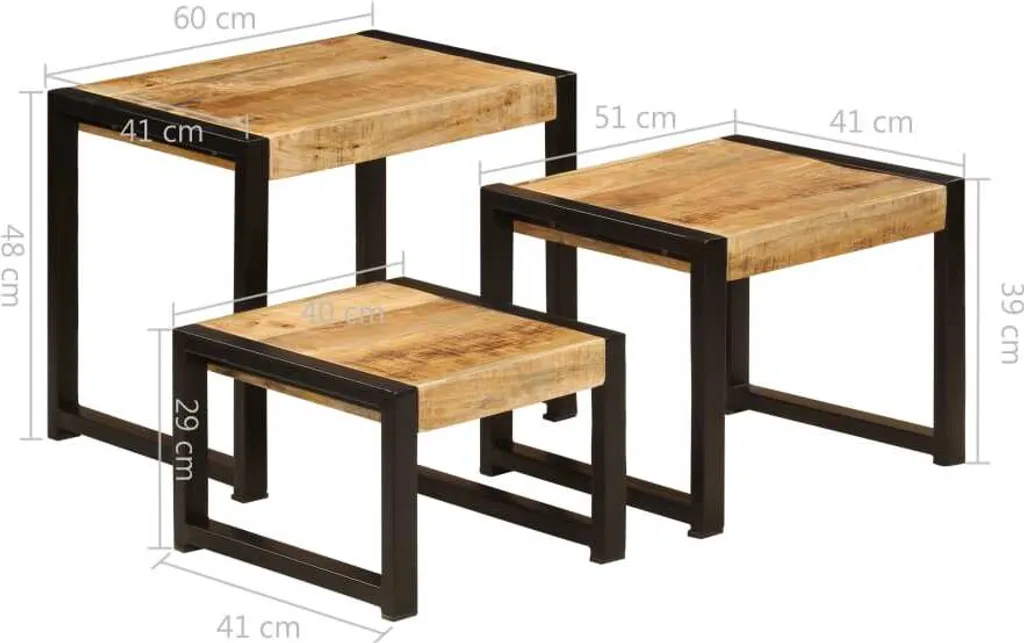 vidaXL Tables d'ensemble 3 pcs en Bois de Manguier Massif Naturel - 13