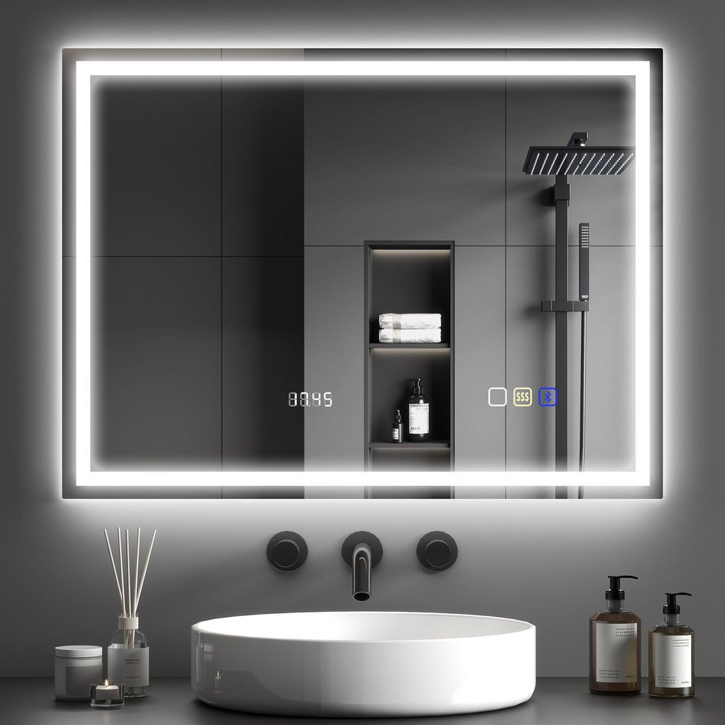 Specchio da bagno a LED HOMCOM, pannello antiappannamento, Immagine del prodotto 