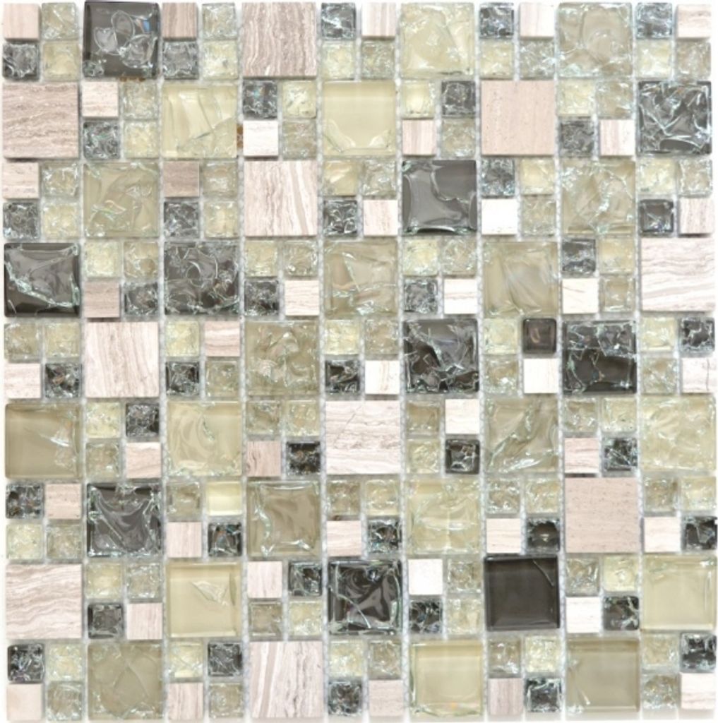 Mosaikfliese Transluzent graugrün Kombination Glasmosaik Crystal Stein graugrün MOS87-K1452_f