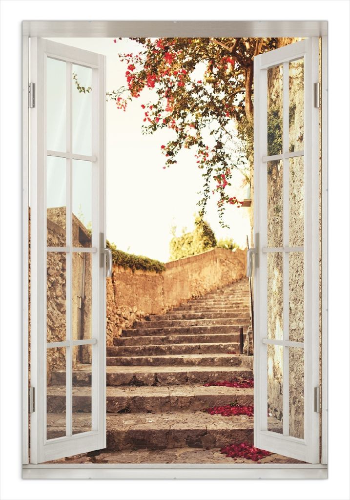 Wallario Wandbild mit Fenster-Illusion: Steinerne Treppe in Produktbild 