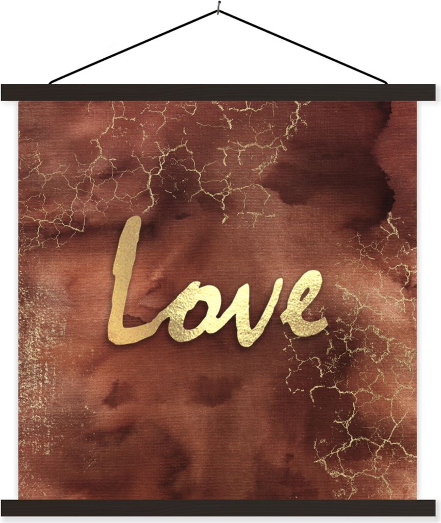 MuchoWow Textilposter Zitat - Liebe - Braun - Gold 60x60 cm mit schwarzem Rahmen - Posteraufhänger