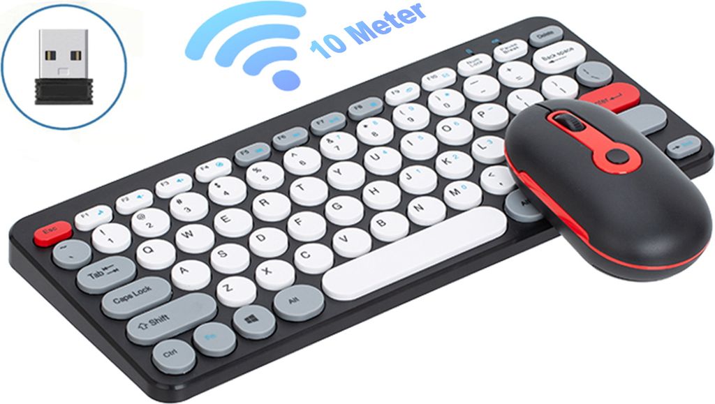 Kabellose Tastatur- und Maus-Kombination, 2,4 G, ergonomisch, kompakt, geraeuschlos fuer Computer und Laptop