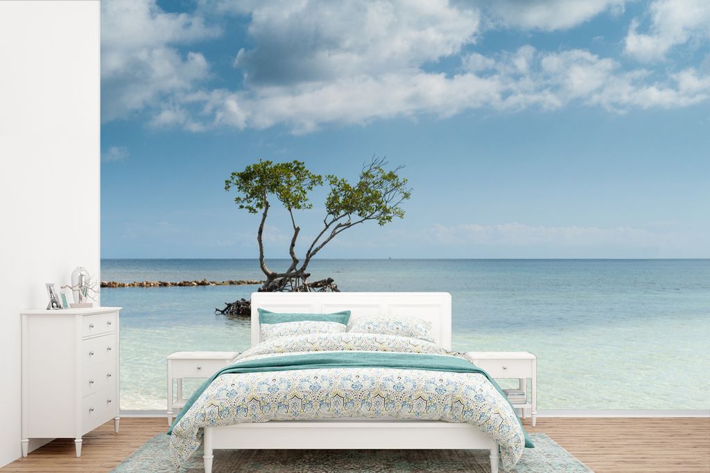 MuchoWow Fototapete für Wohnzimmer oder Schlafzimmer Wandtapete Vinyl Motivtapete Die kleinen Mangrovenbäume wachsen auf einer Insel der Bay Is...