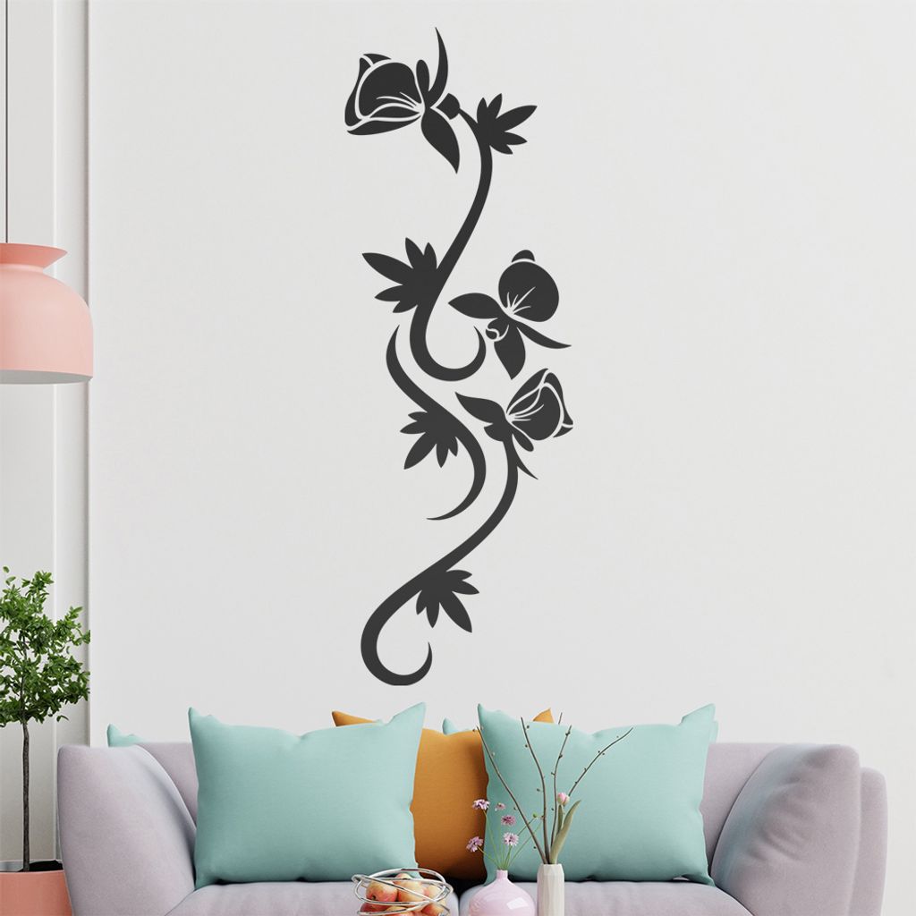 Blumen - Linien Wandtattoo in 6 Größen - Wandaufkleber Wall Sticker - Dekoration, Küche, Wohnzimmer, Schlafzimmer, Badezimmer