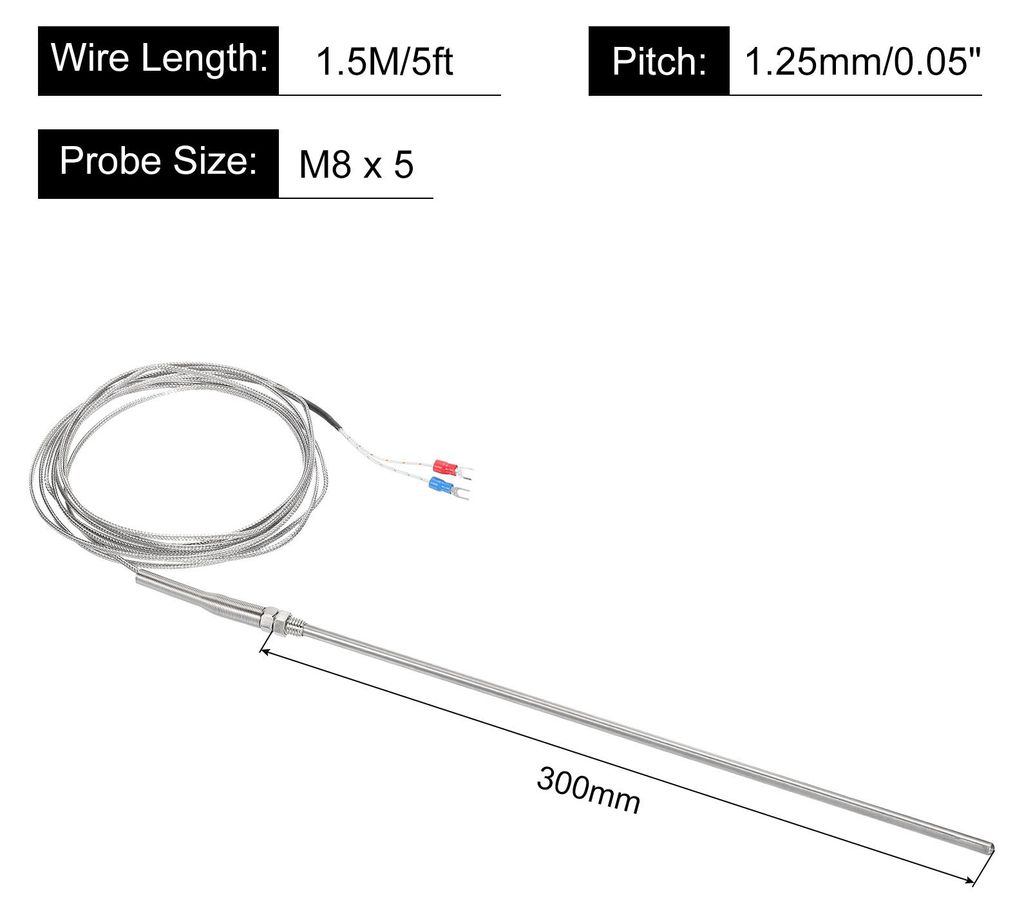Typ K Thermoelement Fš¹hler Wasserdicht Temperaturregler Sensor Edelstahl 32 bis 1112¡ãF (0 bis 600¡ãC) M8x5x300mm 1500mm L?nge