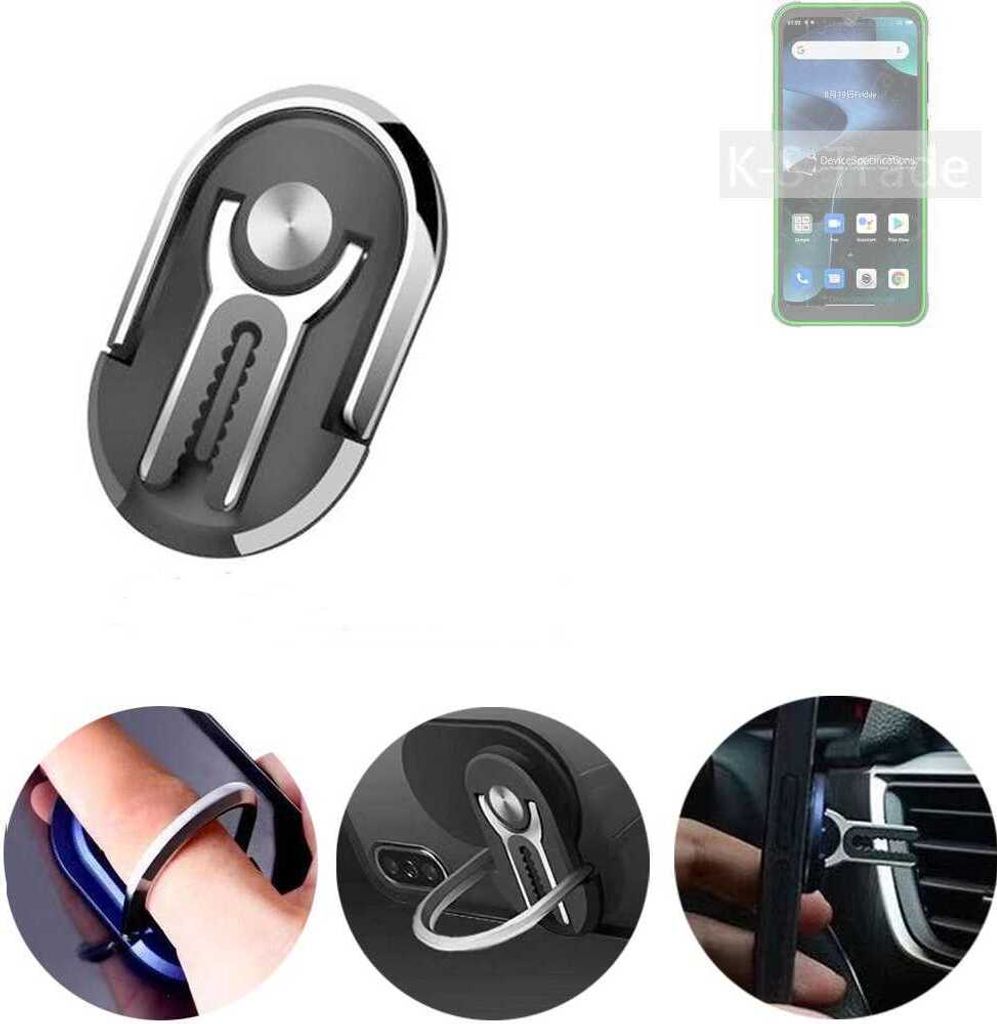 K-S-Trade 3in1 Smartphone-Ring Handy-Ring kompatibel mit Blackview BV5200 Fingerhalterung Handyring Tischständer Lüftungsgitter-Halterung Tisch