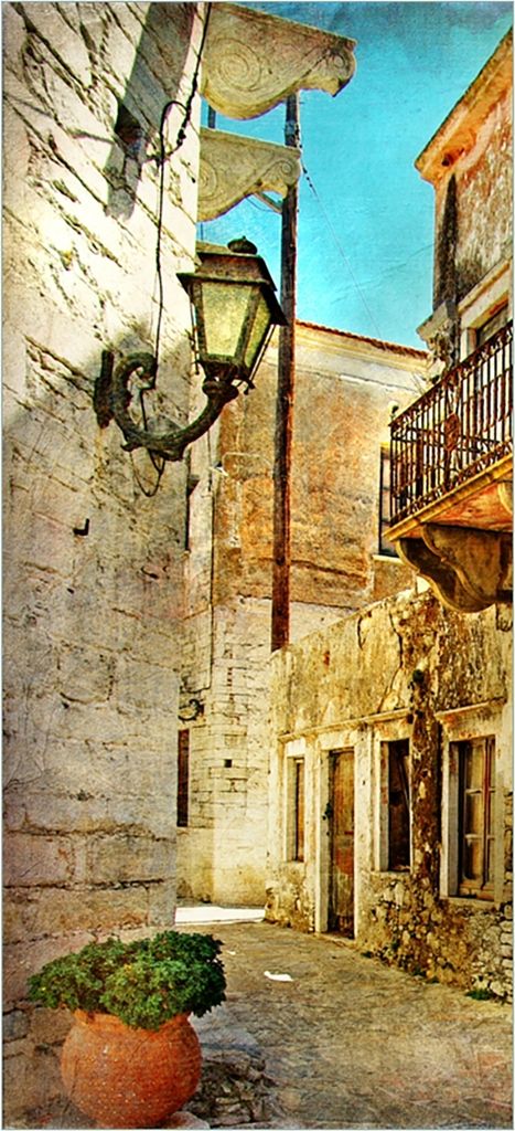 Türtapete Türposter Gasse im Süden, Urlaub in Griechenland - Größe: 93 x 205 cm