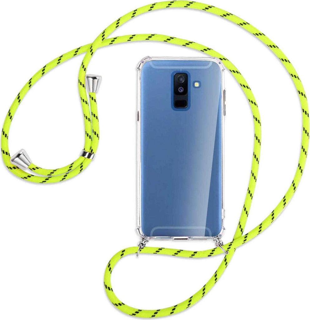 Handykette Backcover-Schutzhülle mit Band (Metall silberfarben) für Samsung Galaxy A6 Plus 2018 / J8 - neongelb
