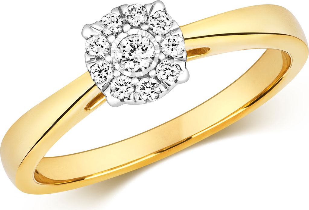 Funkelndes Feuer Klassischer 9 Karat (375) Gold Solitär Verlobung Diamant Ring Brillant-Schliff 0.15 Karat H - I1, 50 (15.9); TRS211669KYRSK