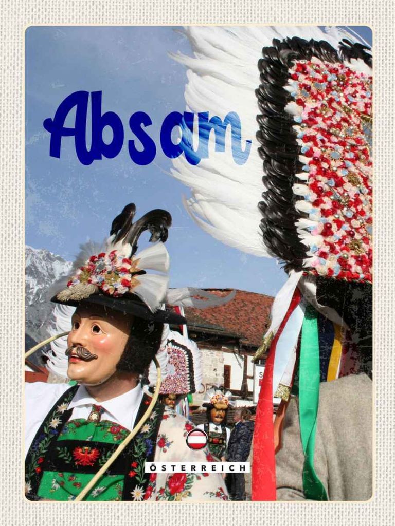 vianmo Holzschild 40x30 cm Absam Österreich Karneval Umzug Tirol Bildmotiv Reisemotiv Abenteuer Reisen
